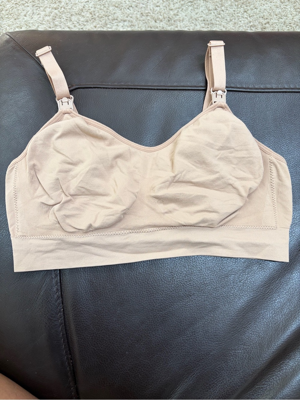 Beige Seamless Nursing/pumping Bra with Adjustable Clips